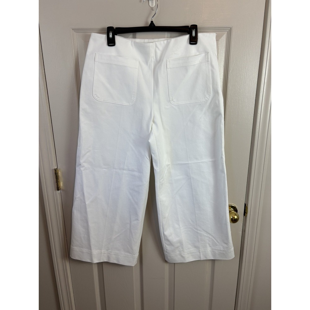 Trina Turk Pants Women 10 White Wide Leg Crop Stretch Cotton Excellent